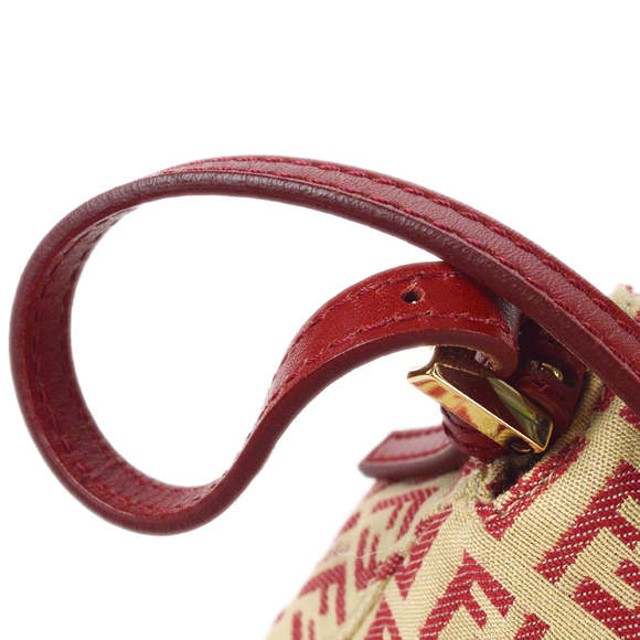 FENDI Zucchino Mamma Baguette Mini Handbag Red Beige 97827 - Picture 5 of 10
